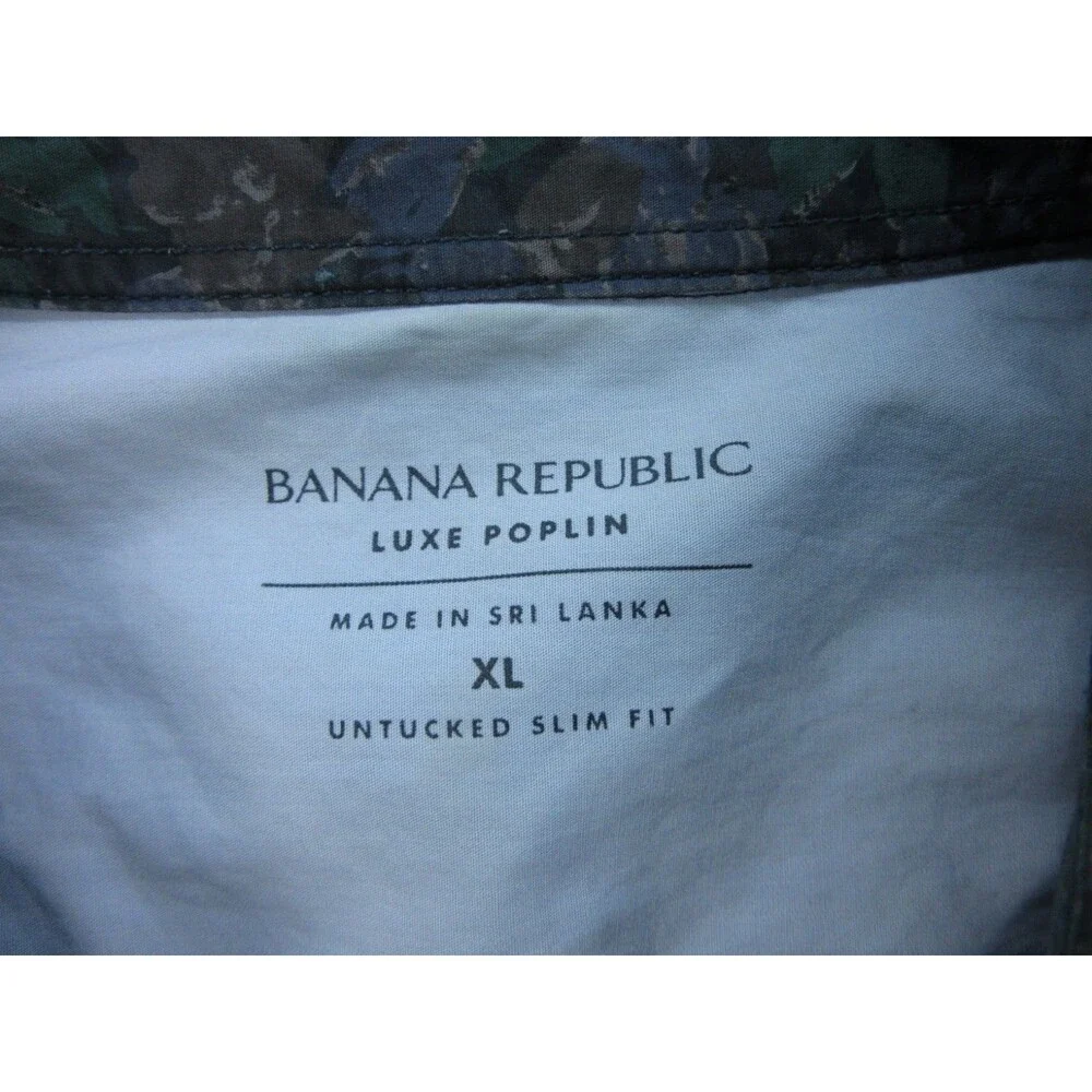 Banana Republic Shirt Men's XL Untucked Slim Fit Floral Print Blue Green Preppy